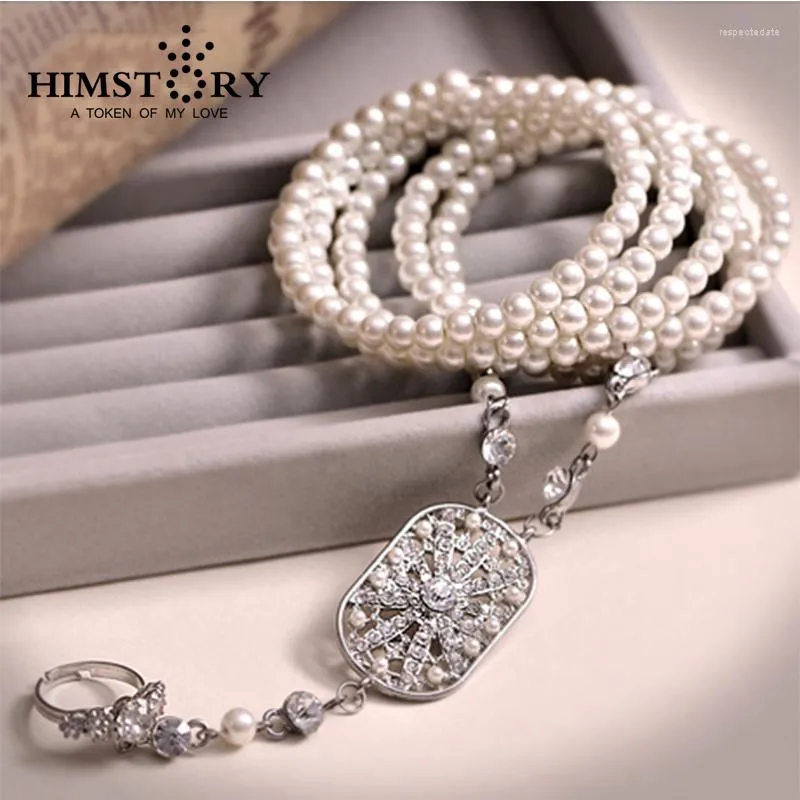 Charm Bracelets HIMSTORY The Great Gatsby Rhinestone Pearl Bracelet Bridal Tassel Wedding Jewelry