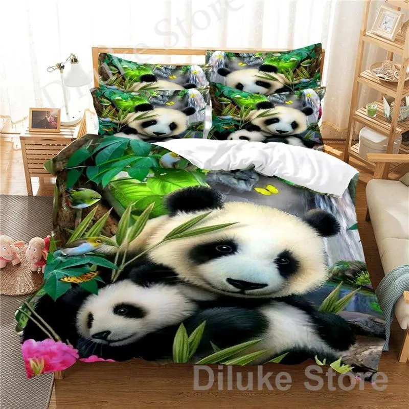 Sängkläder sätter panda set drottning täcke täcker säng bomullsrum