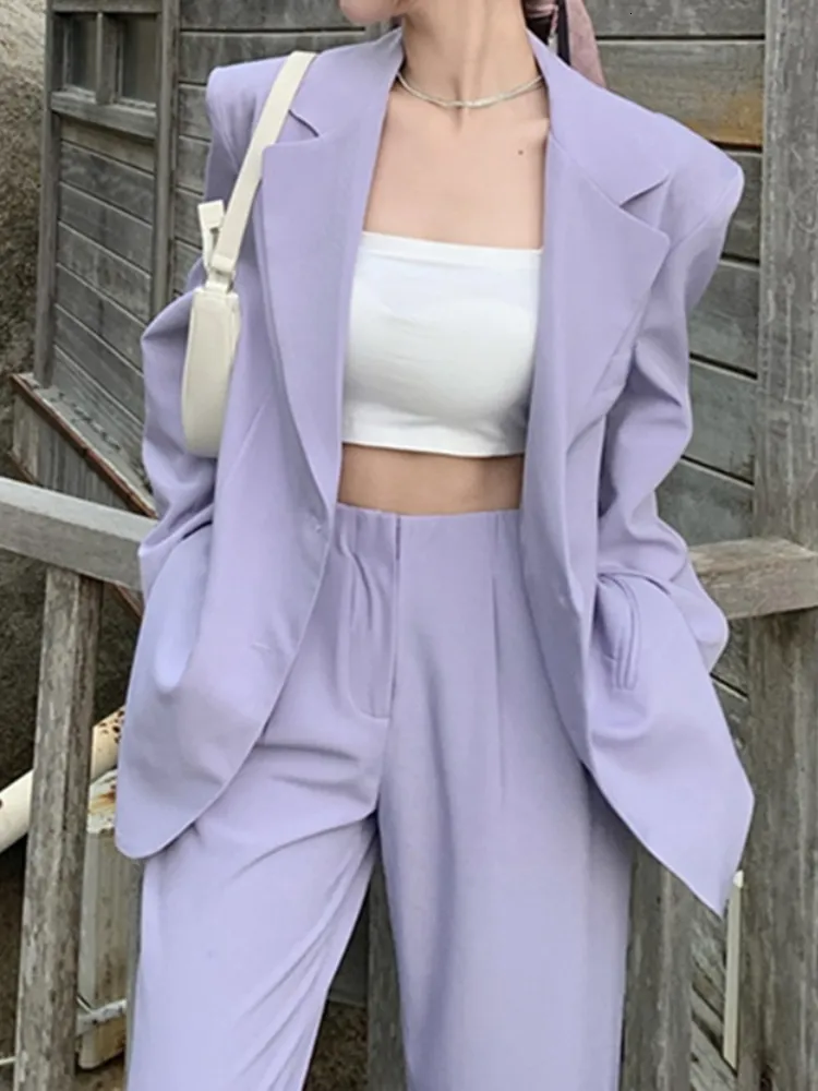Womens Suits Blazers Autumn Women Purple Blazer Pantsuit Korean Fashion Vintage Loose Jacket Pants Set Female Business Casual Trousers Outfit 230311 From Kong01 98.88 DHgate.Com