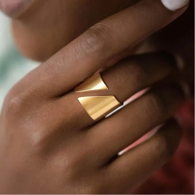 Stal nierdzewna nowoczesny Wrap szeroki pierścionek dla kobiet geometryczny pierścionek na palec oświadczenie Party warstwowa szykowna biżuteria