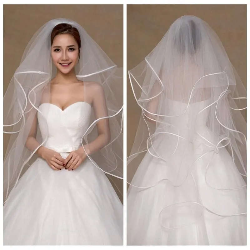 Voiles de mariée volants ruban bord 2023 formel Long voile doux femmes mariage cheveux tête accessoires