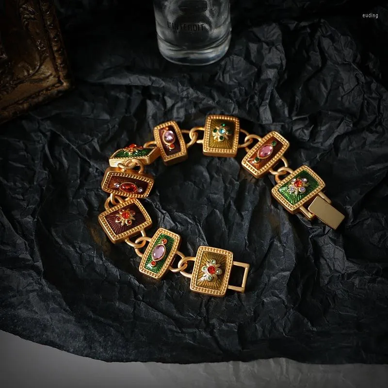 Bracelets à breloques, reproduction antique, couleur or, goutte de glaçure, bracelet de pierres précieuses