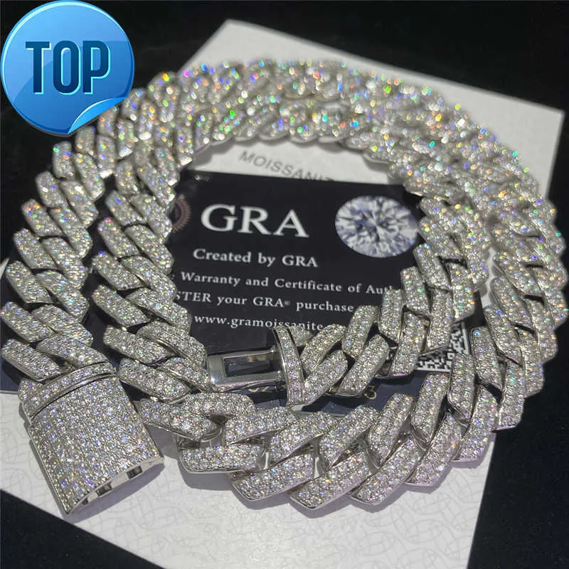 Moissanite chain Stock Iced Out VVS Moissanite Bracciale cubano 925 Bling argento Moissanite Diamond Cuban Link Catena Hip Hop Men Collana