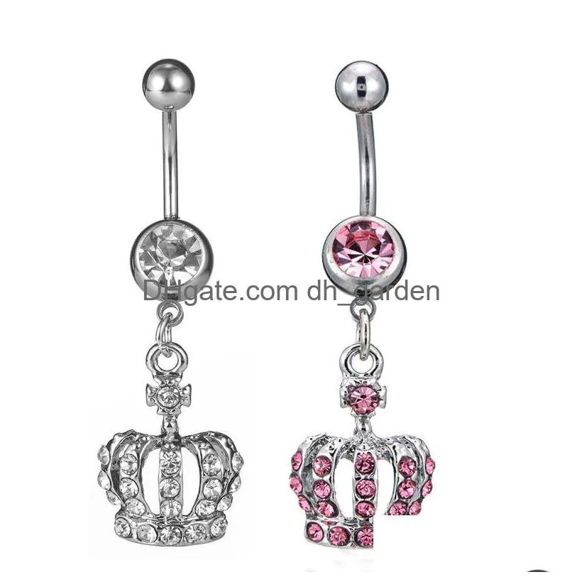 Navel Bell Button Rings D0698 Crown Belly Ring 14Ga 10 Mm Length Drop Delivery Jewelry Body Dhgarden Dhigd