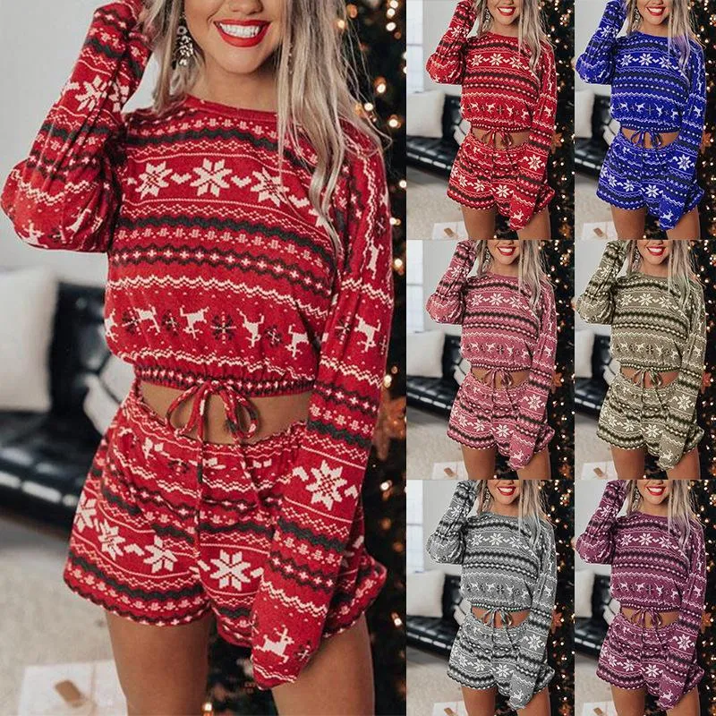 Feminino feminino feminino feminino 2023 outono e inverno impressos de manga longa lazer de Natal Home Sweater Sweater