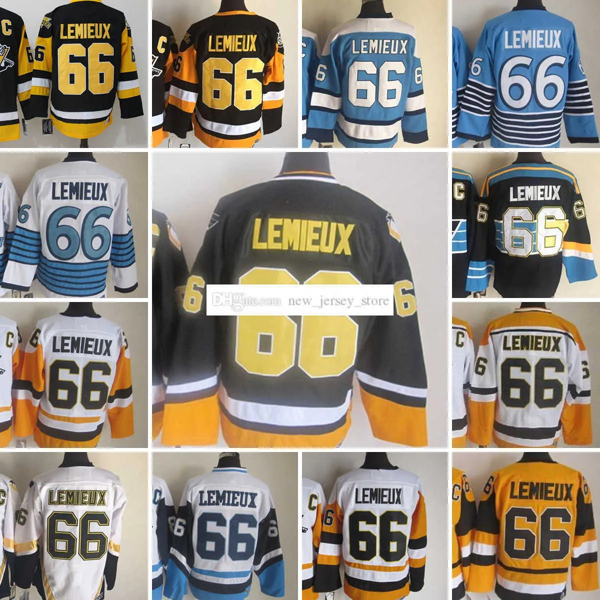 1967-1999 Movie Retro CCM Hockey Jersey Stickerei 66 MarioLemieux Herren All-Star Vintage Jerseys Weiß Schwarz Blau Gelb