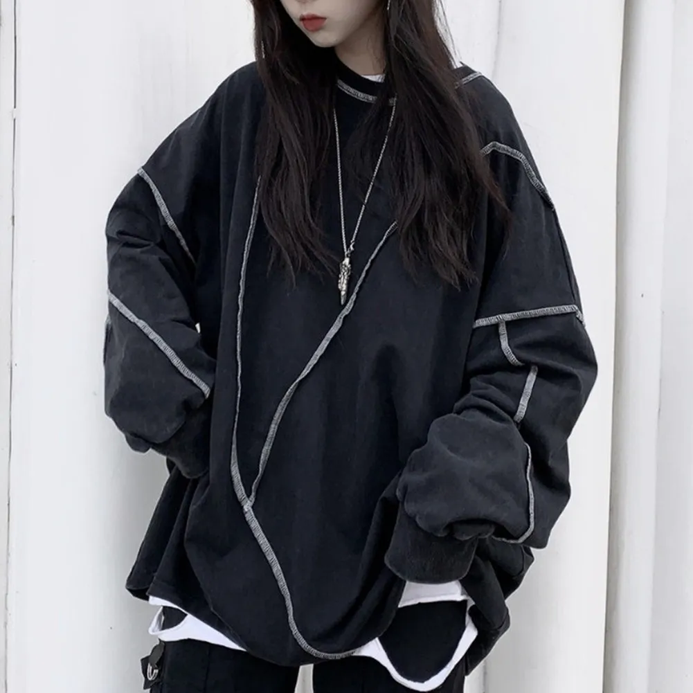 여성용 후드 땀 셔츠 고딕 긴 소매 스웨트 셔츠 느슨한 큰 크기 어두운 봄 스프링 오번베이스 옷 검은 색 230311