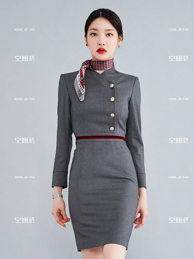 Professional Stewardess Uniform Coat with Red Trim