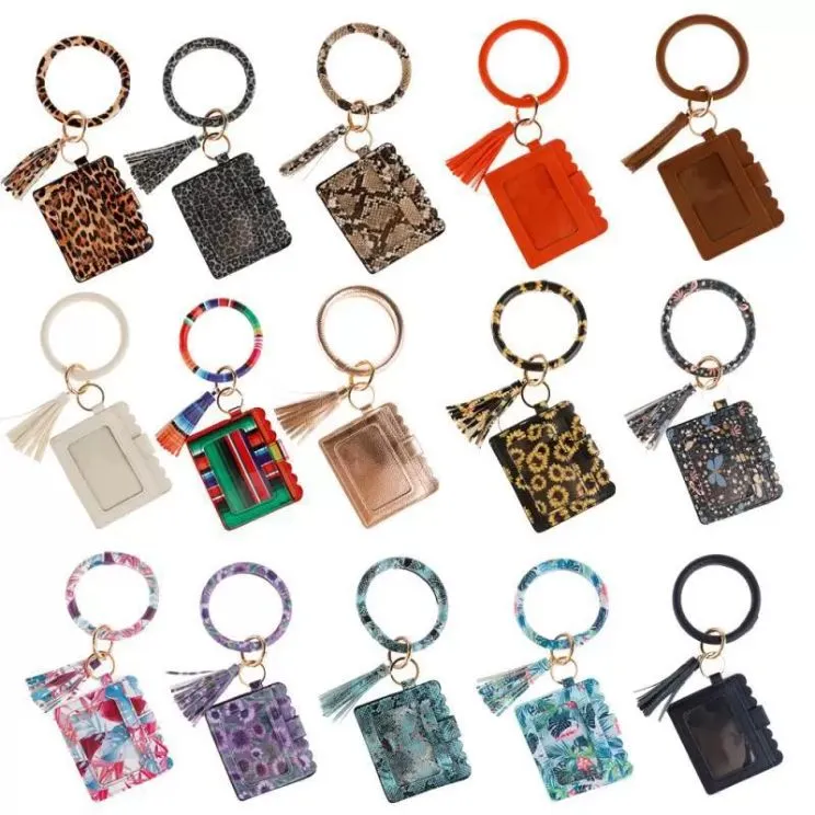 محفظة Leopard Print Pu Leather Favors Bracelet Bracelet Bracelet Bracelet Barets Credit Card Tassels Bangle Key Ring Holder Let Let Handbag Lady Lady RRA