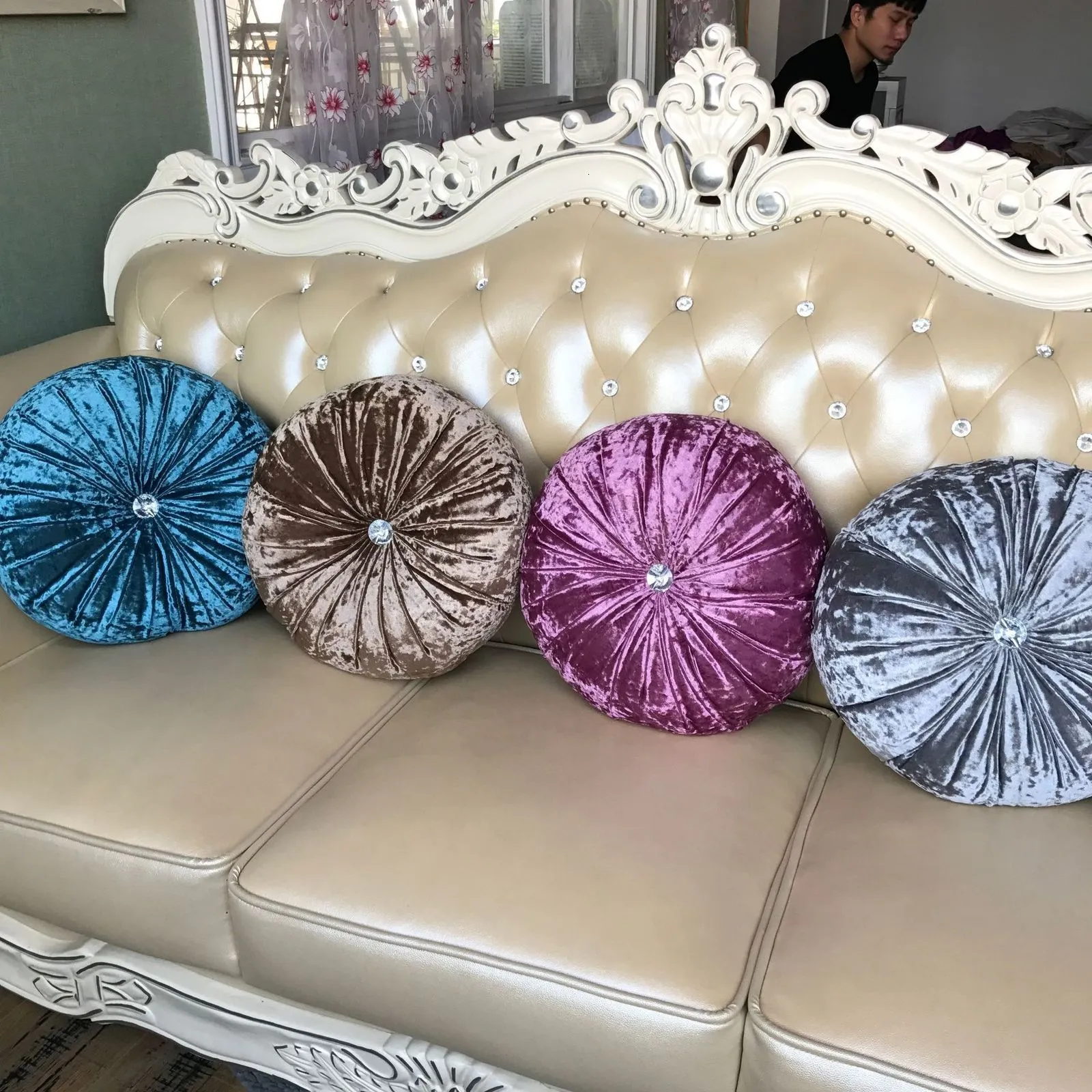 Cushion/Decorative Pillow Round Chair Cushion Golden Velvet Pillow Pumpkin Cushion Sofa Round Backrest Pillow Living Room Sofa Decoration Pumpkin Seat Pad 230311