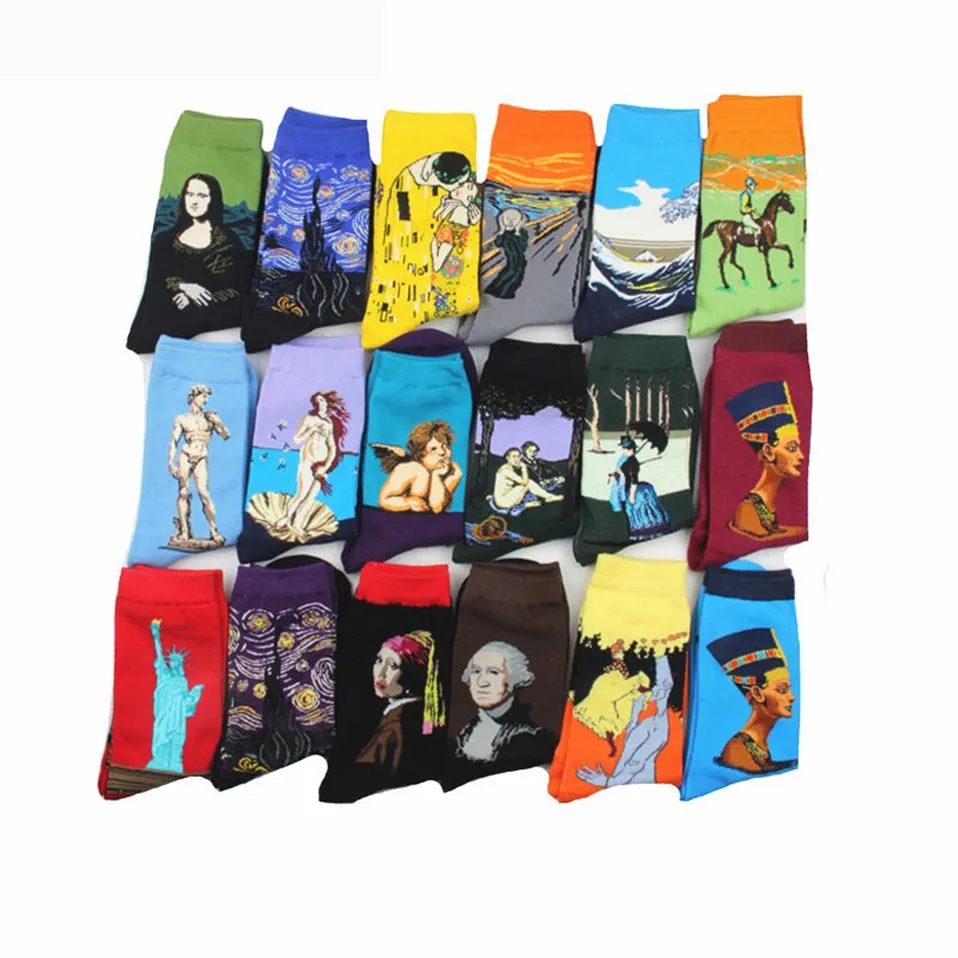 NEW Men Cartoon Happy Socks Mermaid Statue of Liberty Green Knight Mixed Style Men Classical Socks309s