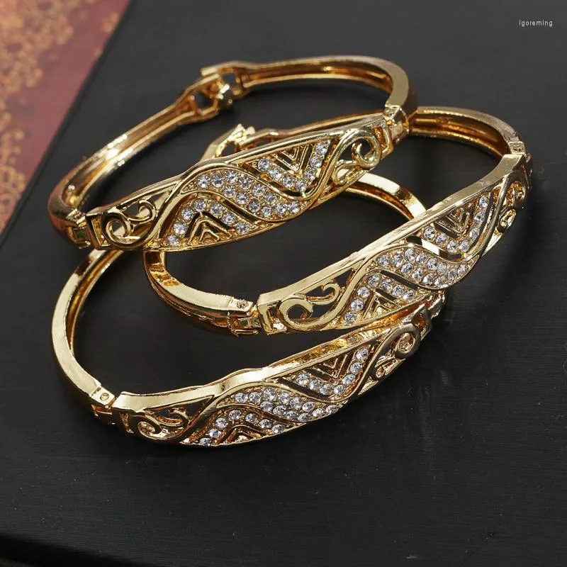 Brazalete de moda marroquí, pulsera de Color dorado con cristal, joyería de muñeca árabe para mujer como regalo de boda para novias