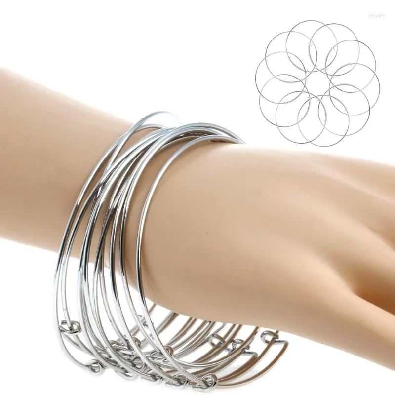 Bangle 10 Pcs Women's Silvery Adjustable Expandable Wire Wrapped Wrist Bracelet C1FC