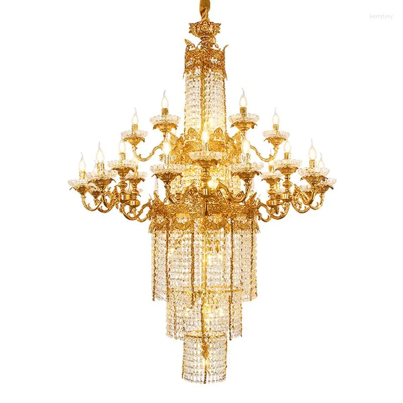 Kronleuchter Dingfan Europäischer Stil All Kupferkristall El Lobby Luxusvilla Wohnzimmer Treppe Pendel Licht