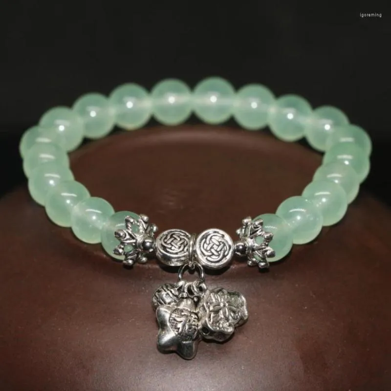 Strand Fashion Bright High Grade Original Design Green Chalcedony Stone Jades Women Bracelet8mm Round Beads Jewelry 7.5inch B2041