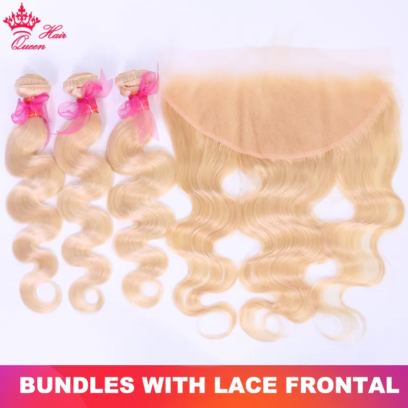 #613 Blonde Farbe Bündel mit Spitze Frontal 13x6 13x4 Jungfrau-Menschenhaar-Verlängerungen Bündel mit Frontal Queen Haarprodukten