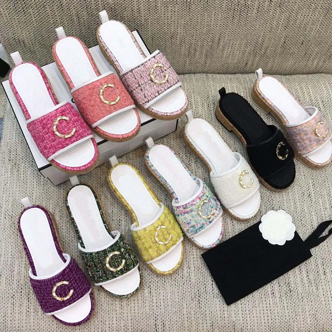 Designer Slippers Women Sandals High Quality Slides Crystal Calf leather Casual shoes quilted Platform Summer Beach Slipper Sandal Slide Shopping bag