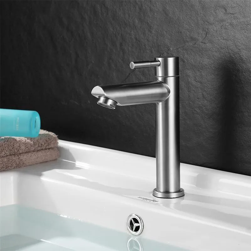 Bathroom Sink Faucets Stainless Steel Faucet Single Cold Basin Faucet Bathroom Metal Faucet Kitchen Faucet 230311