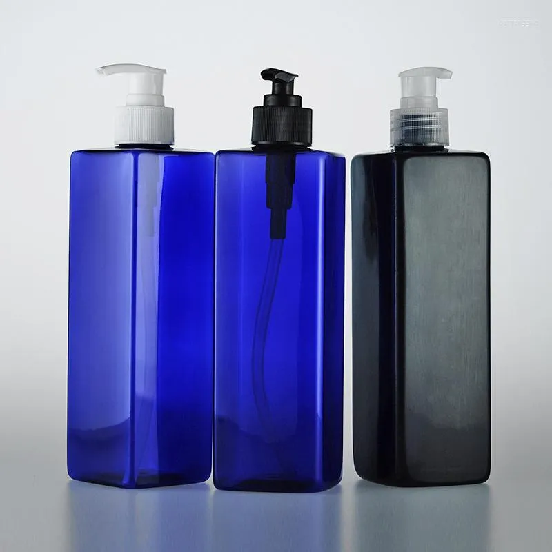 Bottiglie di stoccaggio 500ml Contenitore per lozione per gel doccia blu nero vuoto Pompa grande Bottiglia quadrata per shampoo in plastica Ricaricabile da viaggio