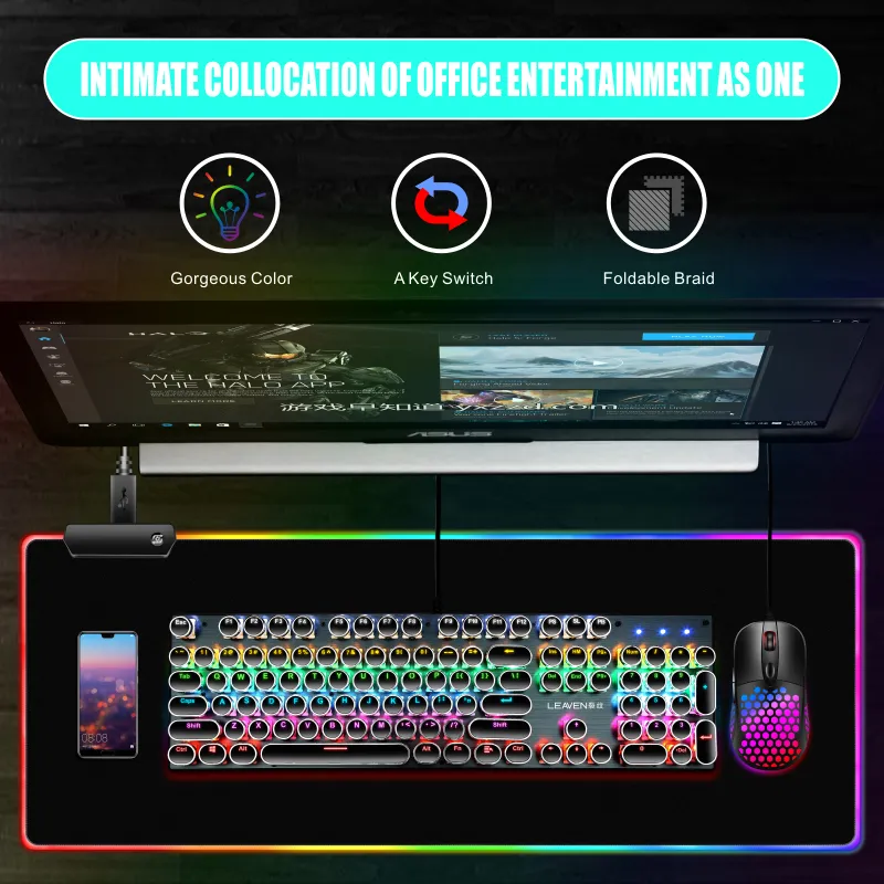 RVB Grand coloré clavier LED d'éclairage tapis de jeu tapis de