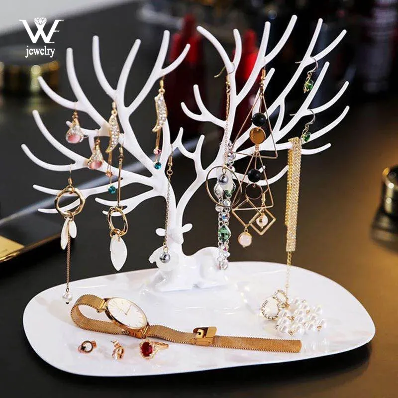 Jewelry Boxes WE Black White Pink Rose Red Deer Earrings Necklace Ring Pendant Bracelet Jewelry Cases Display Stand Tray Tree Storage jewelry 230310