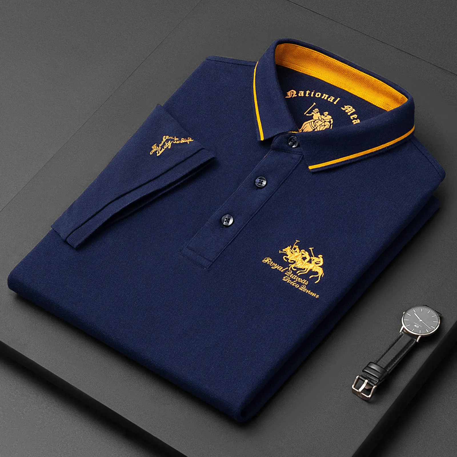 Herren-Polohemd, atmungsaktiv, hochwertiges Herren-Poloshirt aus Baumwolle mit Stickerei, 2023 Sommer, High-End-Business-Casual, Revers, Kurzarm-T-Shirt 230311
