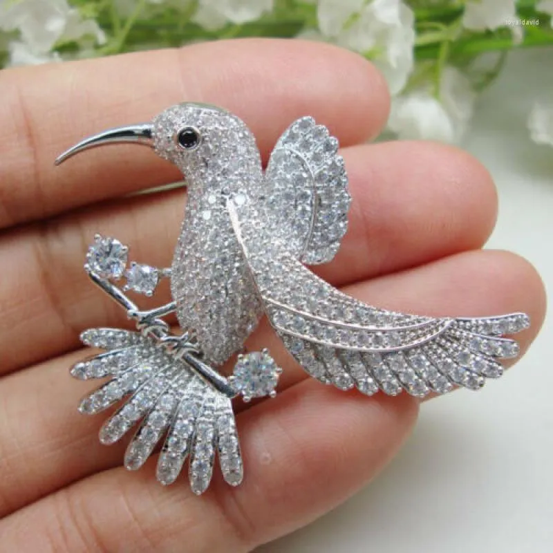 Broches exquisitos elegantes románticos con incrustaciones de alta gama brillantes colibríes broche de joyas de compromiso de compromiso de damas