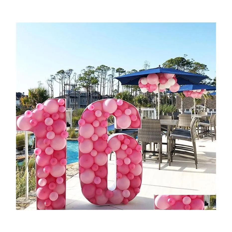 Other Event Party Supplies 100Cm/73Cm Nt Number 1 2 3 4 5 Balloon Blank Filling Box Mosaic Frame Balloons Stand Wedding Birthday D Dhtow