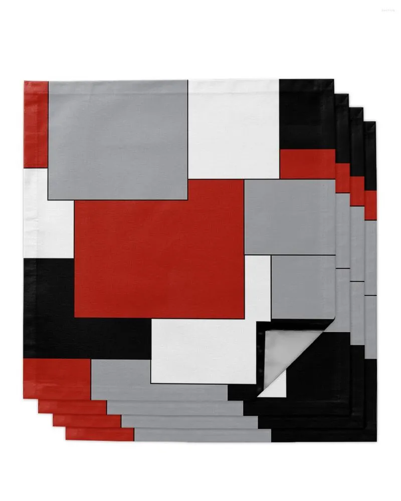 Table Napkin Red Black Grey Patchwork Abstract Art Medieval Style 4/6/8pcs Napkins Set Party Wedding Cloth Kitchen Dinner