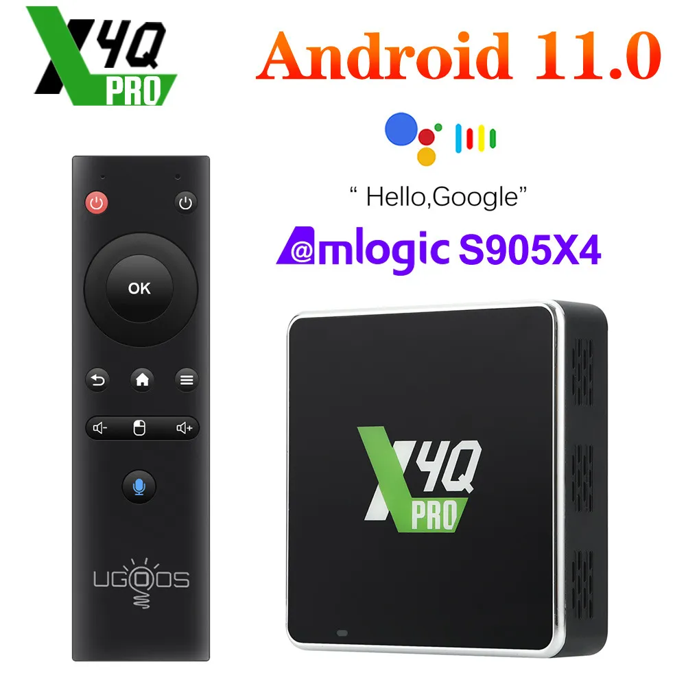 UGOOS X4Q Pro TV Box Android 11 Smart TV Box S905x4 DDR4 4GB 32GB WiFi 1000m X4 Cube S905x3 Android 9.0 TVbox Set Top Box