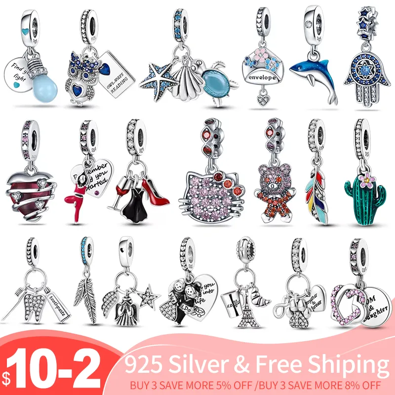 925 Silver Fit Pandora Original Charms Diy Подвеска для женщин браслеты Beads Plata de Ley 925 Подвеска для животного