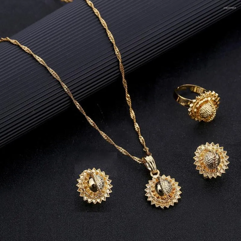 Collana orecchini set tradizionale africano etiope color oro anello pendente regalo di nozze per donne da sposa