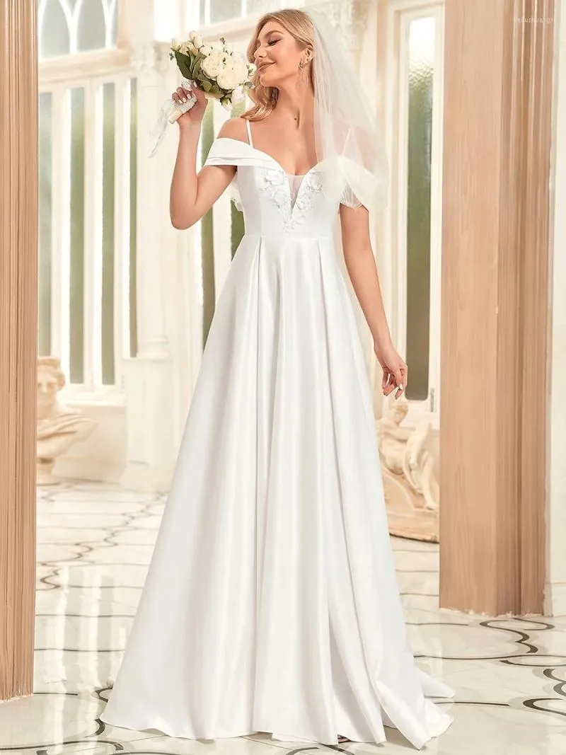 Abito da sposa sempre bel vestiti splendidi pizzo da spalle v collo a una linea all'ingrosso 2023 damigella d'onore vestidos de gala eh90386wh