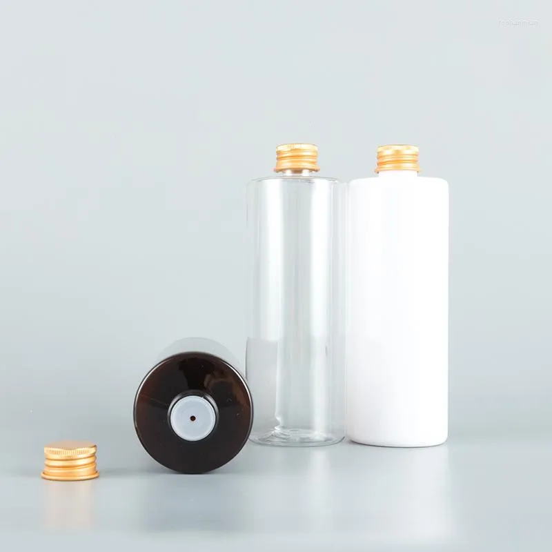 Förvaringsflaskor 20 st 350 ml tom brun vit klar plastflaska med guldlock sub-lotion flytande tvål schampo duschgel kosmetik