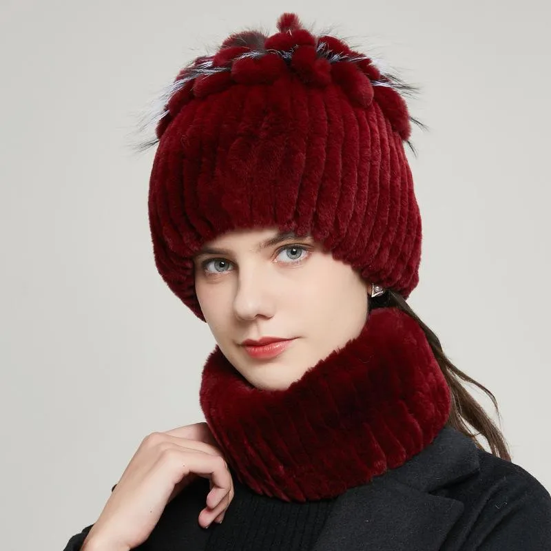 Giradas Feanie/Caveira Caps vendendo rex chapéu de cabelo lenço de lenço de inverno espessado Proteção quente Proteção de pêlo fêmea de malha