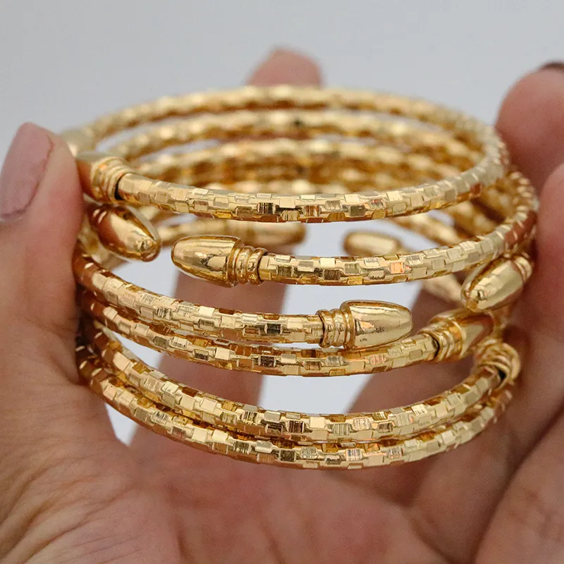 Bangle 6 stuks klassieke Ethiopische 5 mm Dubai dames goud armbandfeest geschenk Afrikaanse Indiase balarmband Midden -Oosten bruiloft 230310