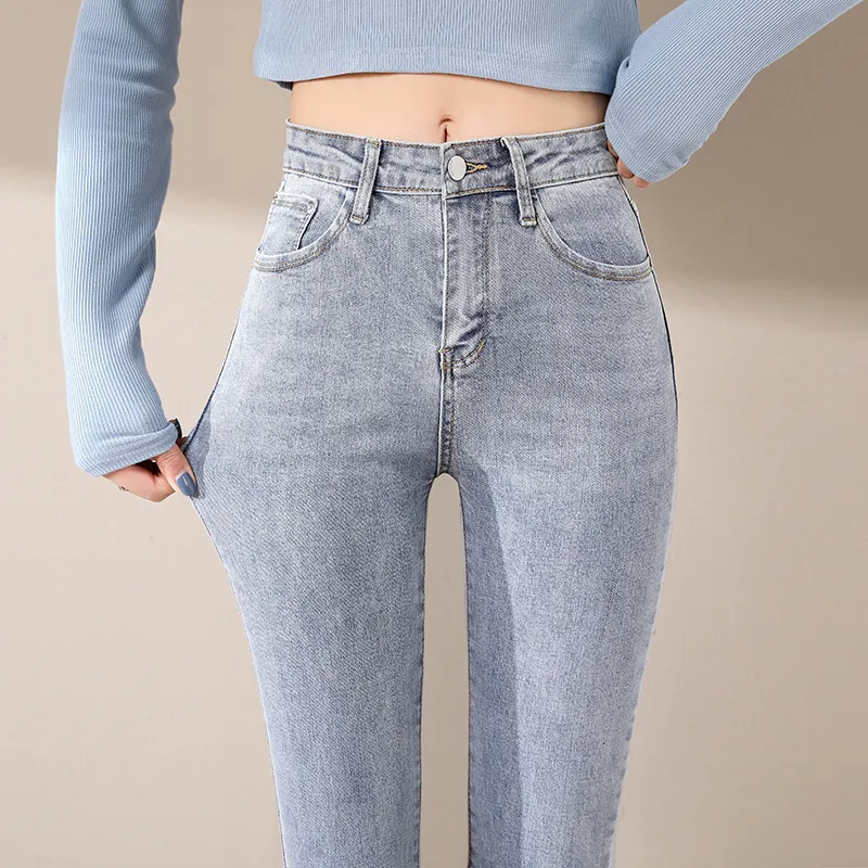 Damenjeans Frauen Skinny Pencil Jeans Lady Vintage Blue Jeans Mädchen Slim Fit Straight Leg Hosen Qualität Korea Studenten Mode Hosen 230311