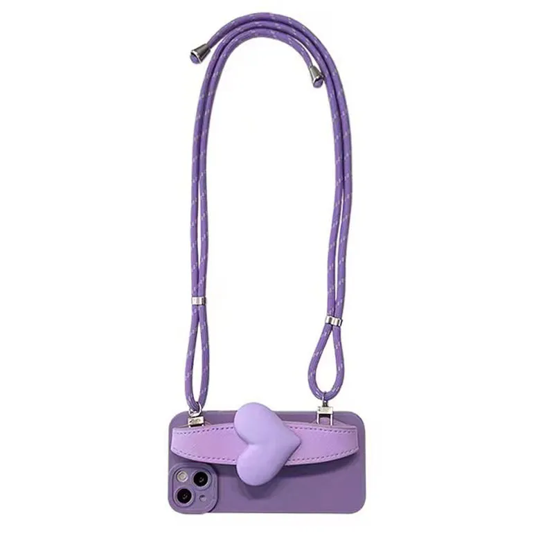 Случаи сотового телефона Apple Anti-Fall Cross-Body Soft Case Purple Love Heart Bent Band rap Mobile Phoples для iPhone 14 Pro Max 13 12 11 плюс защитная крышка долговечна