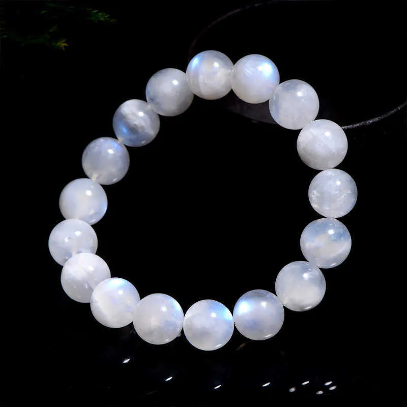 Bracciali Braccialetto di perle rotonde naturali di cristallo Jiuya Braccialetto di pietra al chiaro di luna blu bianco