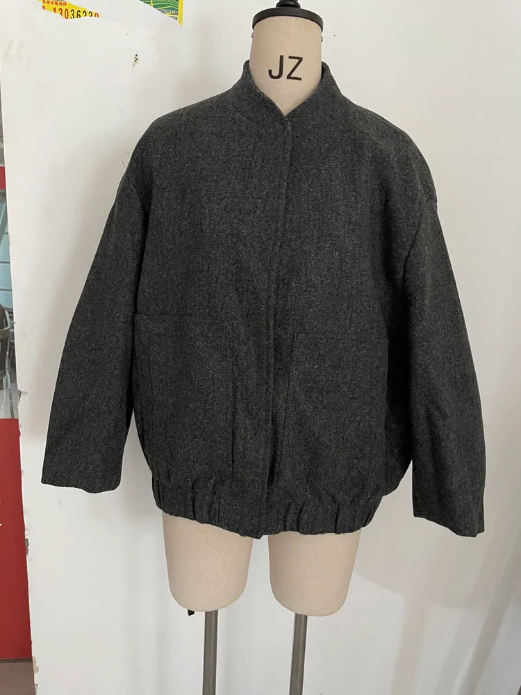 Oversized Wool Blend Bomber Jacket with Buttons for Women