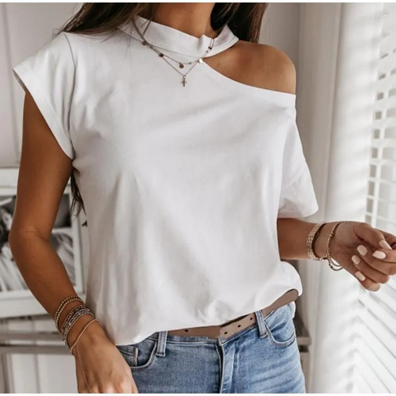 Dames T-shirts Meisjes T-shirt Off-shoulder Korte mouw Wit Effen Zwart Dames T-shirts Halter 2023 Zomer Mode Casual Tops Dames