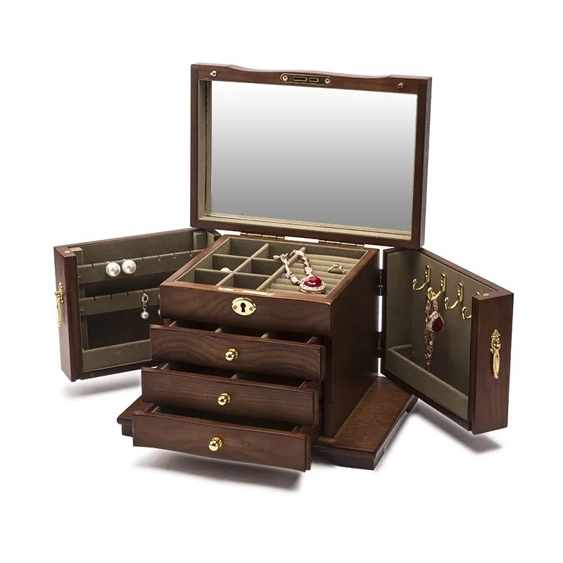 Pudełka na biżuterię luksusowe duże drewniane pudełko biżuterii do przechowywania pudełka na nonszę pierścionkowy