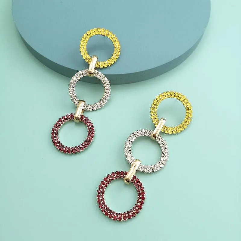 Boucles d'oreilles pendantes HYSECMAO coréen luxe coloré cristal rond cercle goutte boucle d'oreille pour les femmes exagération déclaration longue Brincos