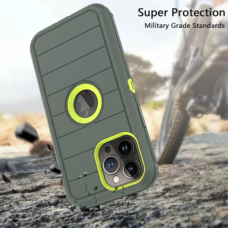 Coques de téléphone pour IPHONE 11 12 13 14 P pro max avec le nouveau Defender Holster Clip de ceinture Kickstand Heavy Duty Protective Built-in Screen Protective Cover