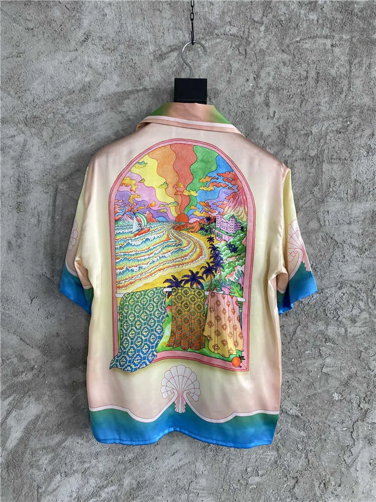 23SS New Casablanca Designer Fashion Classic men and women Shirt Dream Beach Silkworm Silk Color Printed Expensive Summer Fried Street Shirt