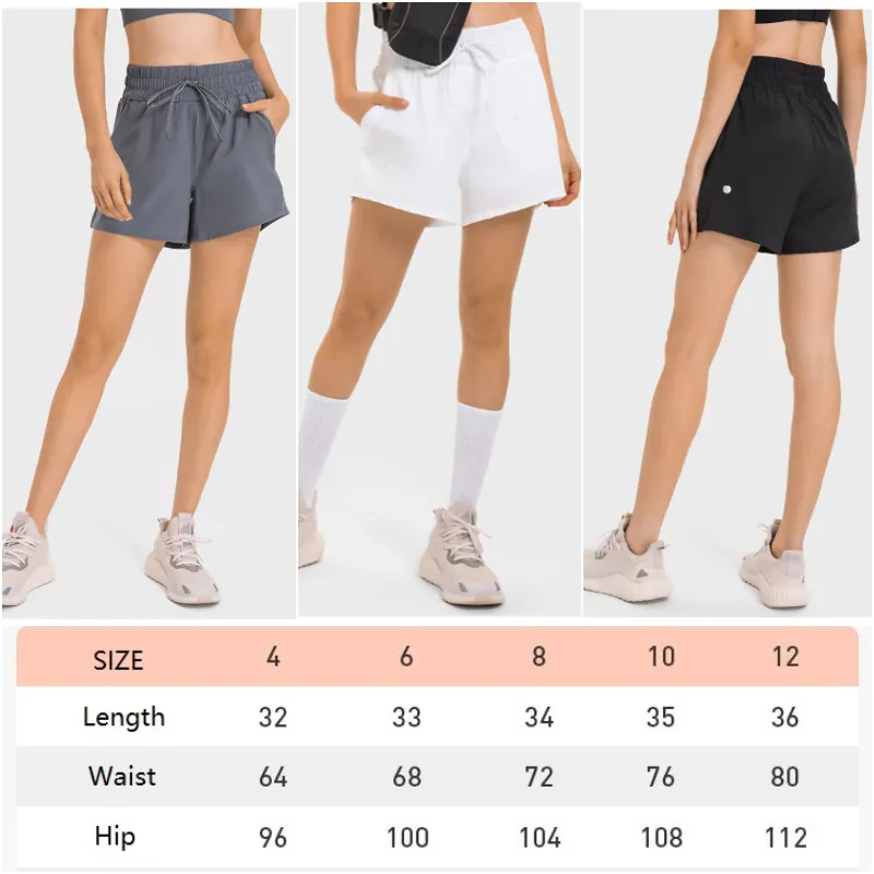 Lu Lu Lemon Yoga Kvinnor outfit Girls Shorts Running Ladies Casual Short Pants Adult Trainer Sportswear Training Fitness Wear Bital Drawstring