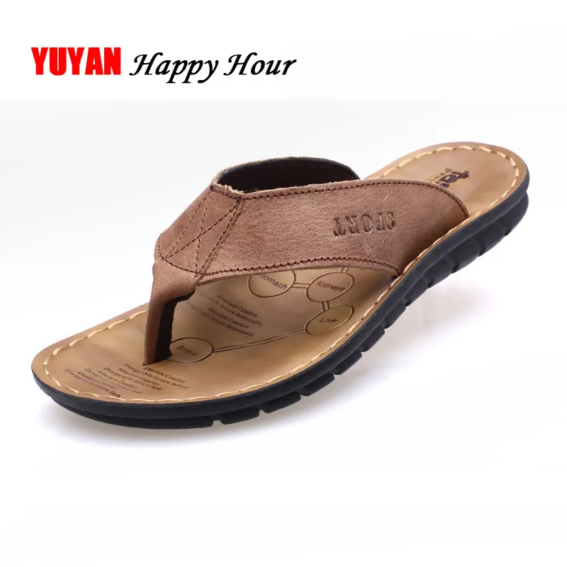 Beach Mens Slippers Leather Genuine Flop Sandals Summer Men Shoes Male Flip Flops A s