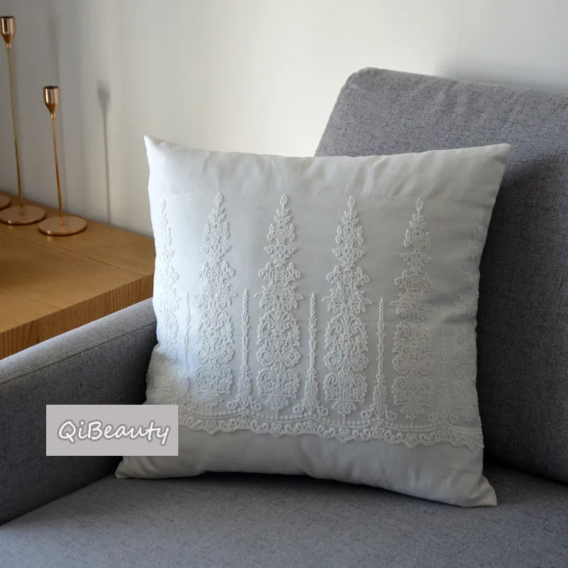 Cushion/Decorative Pillow Flounced Embedded Lace White Satin Cushion Cover Pillow Cover throw pillows no filler for living room 230311