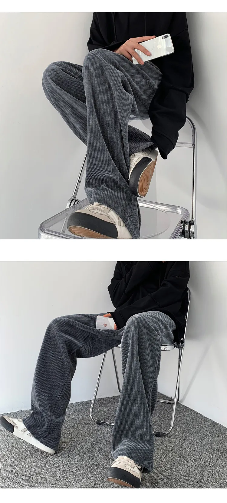 Men's Casual Corduroy Pants Straight Leg Loose Wide Leg Trousers ...