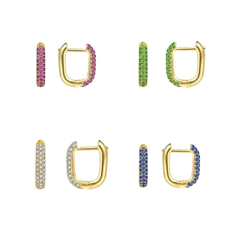 Boucles d'oreilles Huggie couleur or argent vert bleu blanc, ensemble de zircons carrés pour femmes, Style européen, bijoux de fête